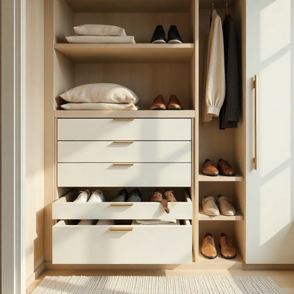 Minimalist wardrobe organization with clean storage solutions